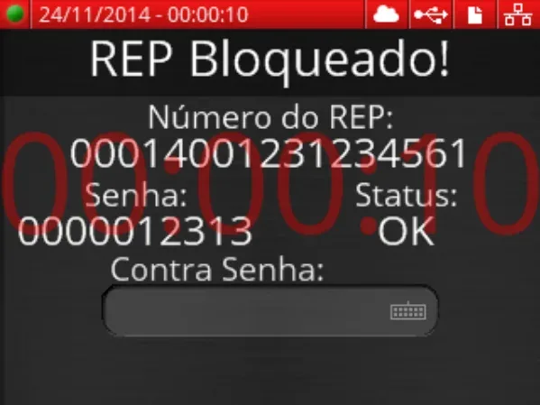 Tela vermelha de bloqueio do relógio de ponto